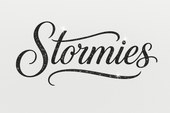 Can you make it look professional in black cursive spelling saying “Stormies” with silver glitter 