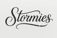 Can you make it look professional in black cursive spelling saying “Stormies” with silver glitter 