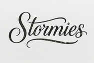 Can you make it look professional in black cursive spelling saying “Stormies” with silver glitter 